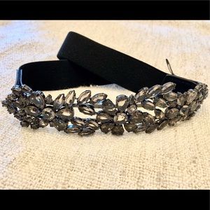 BCBG MAXAZRIA Black Floral Stone Waist Belt